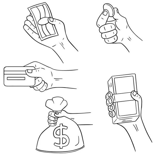 Vector conjunto de mano sosteniendo dinero — Vector de stock