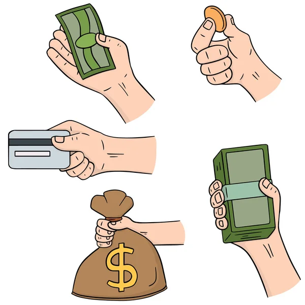 Vector conjunto de mano sosteniendo dinero — Vector de stock