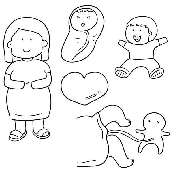 Vector conjunto de la mujer embarazada y el bebé — Archivo Imágenes Vectoriales