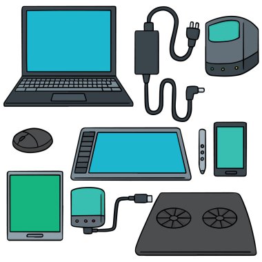 Vector set of computer, smart device and computer accessories clipart svg vector 