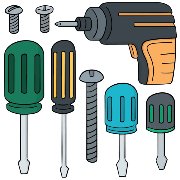 Vector set of screw and screwdriver — Stock Vector