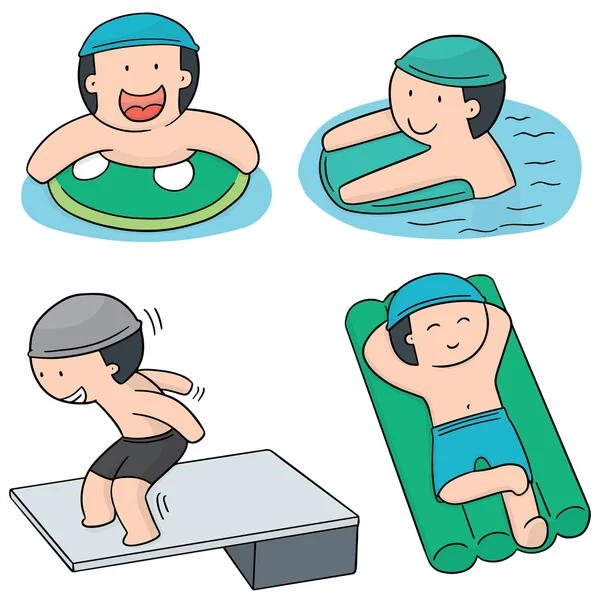 Conjunto vetorial de nadador e acessórios de natação —  Vetores de Stock