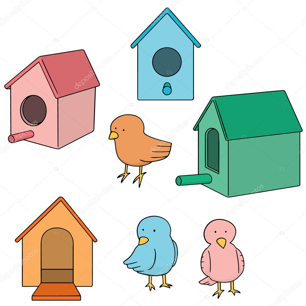 vector set of bird and bird house