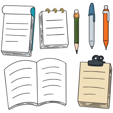 vektör set defter, kalem ve kurşun kalem