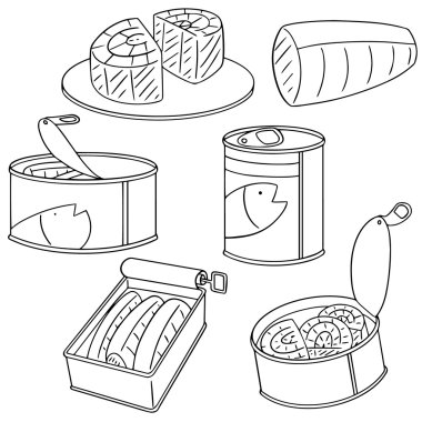 vektör set konserve balık