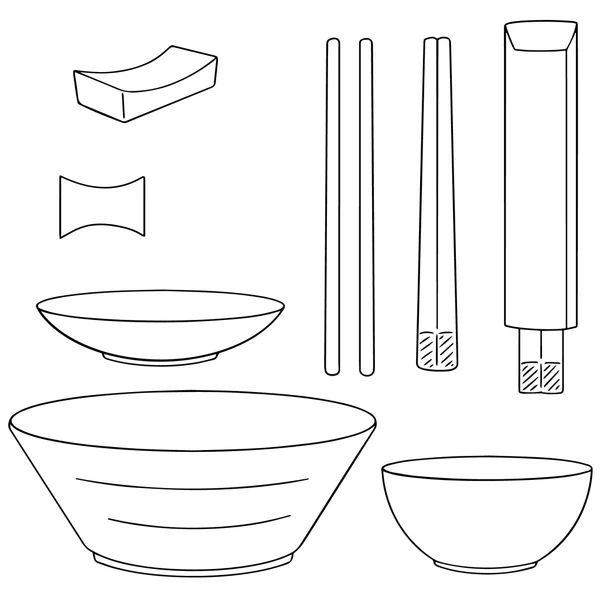 Conjunto vetorial de pauzinhos e tigela — Vetor de Stock