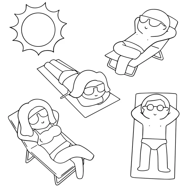 Vector conjunto de personas tomando el sol — Archivo Imágenes Vectoriales