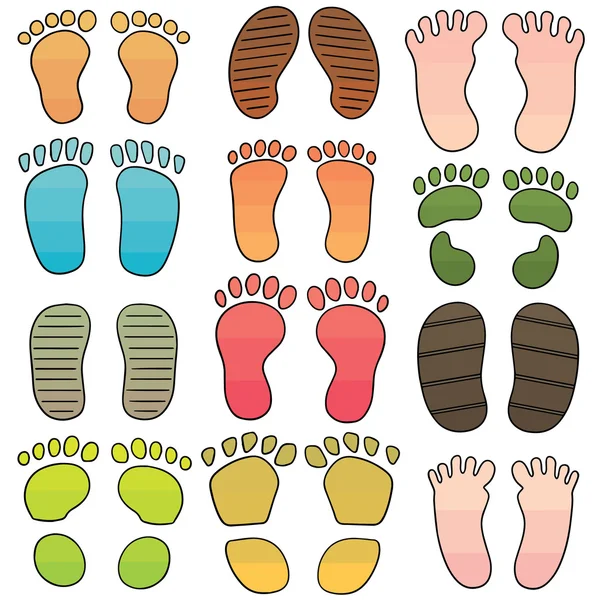 Set vettoriale di impronte e impronte di scarpe — Vettoriale Stock
