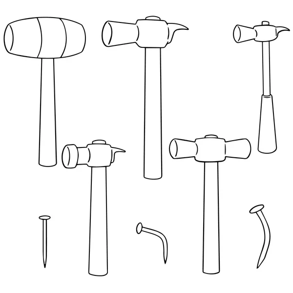 Vector conjunto de martillo y clavos — Vector de stock
