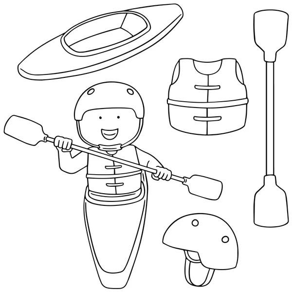 카약 및 액세서리의 벡터 세트 — 스톡 벡터