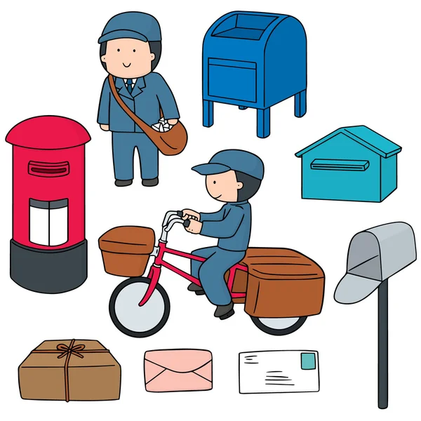 Insieme vettoriale del postino e della cassetta postale — Vettoriale Stock