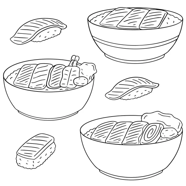 Vektör set çiğ balık ile pirinç — Stok Vektör