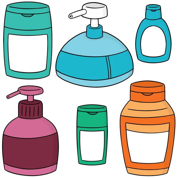 Vectorset van shampoo en vloeibare zeepfles — Stockvector