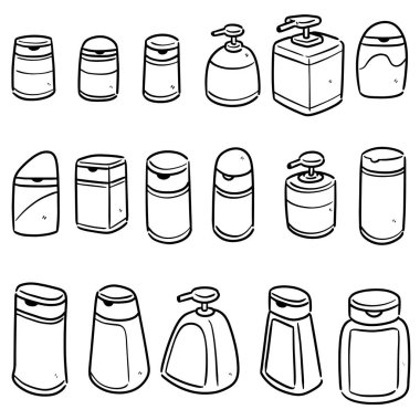 vektör şampuan seti ve sıvı sabun şişesi.