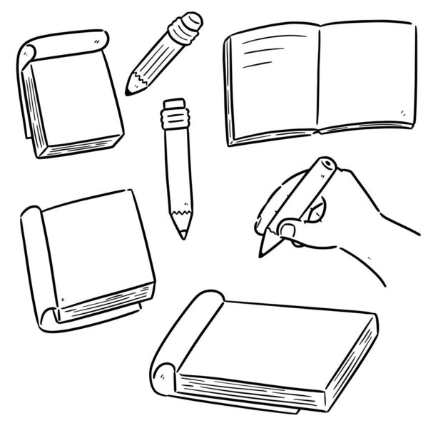 vector set of notebook and pencil