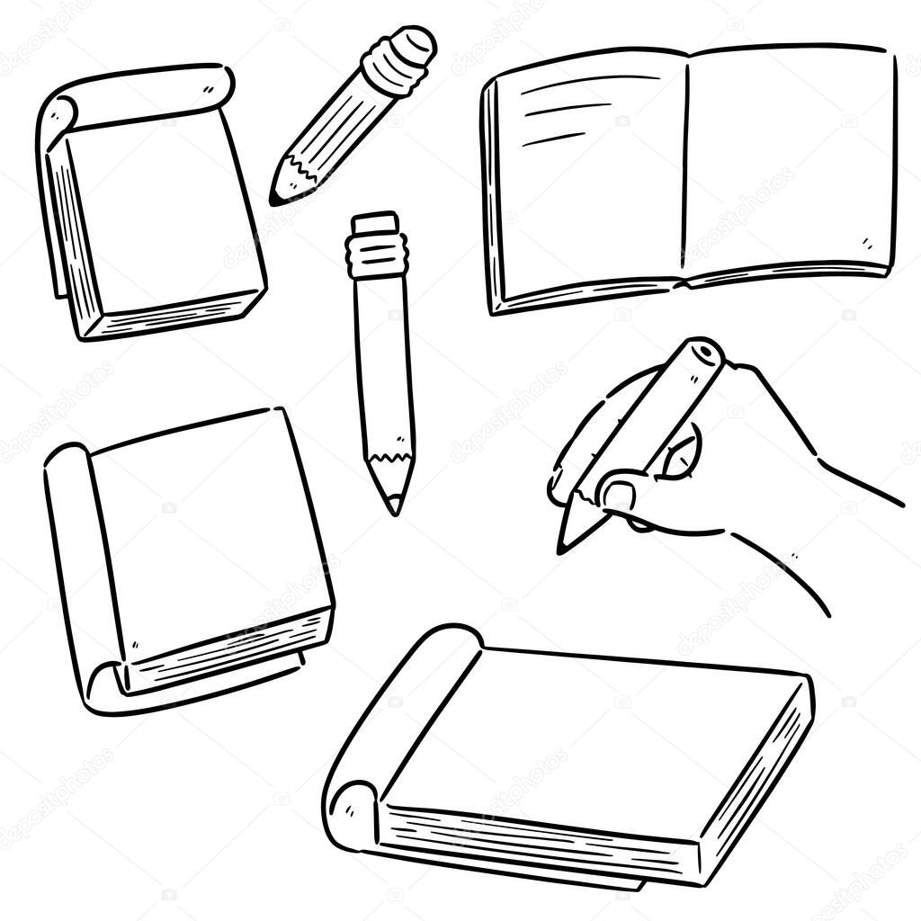 vector set of notebook and pencil