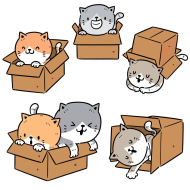 karton kutuda kedi vektör kümesi