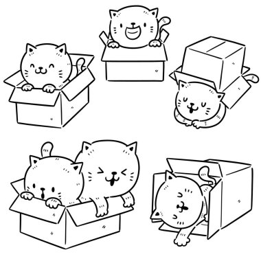 karton kutuda kedi vektör kümesi