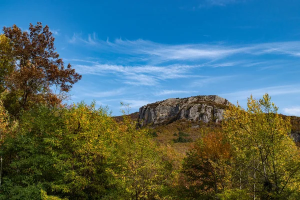 Sonbahar Ormanlarının Arasında Güzel Bir Kaya — Stok fotoğraf