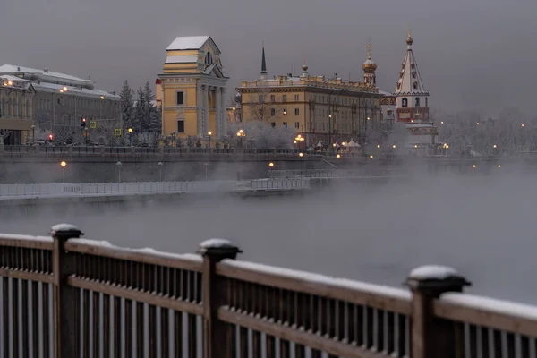 Terraplén Inferior Angara Niebla Invierno —  Fotos de Stock