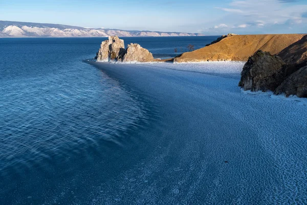 Dezembro Vista Cabo Burkhan Lago Baikal Ilha Olkhon — Fotografia de Stock