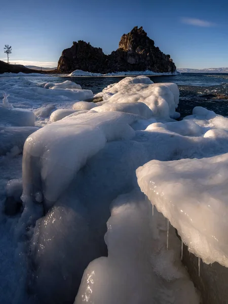 Eis Ufer Des Baikalsees Dorf Huschir — Stockfoto