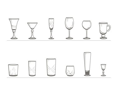Gözlük farklı içecekler içme vector Icons set. 
