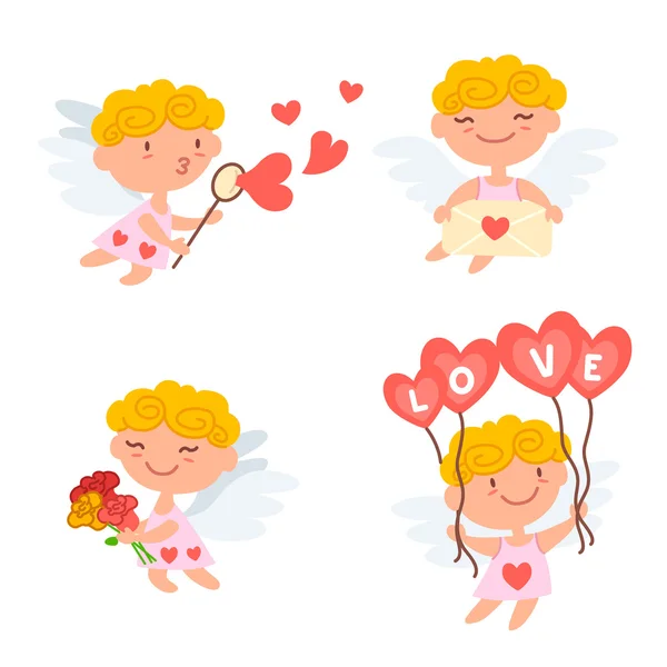 Lindos cupidos de dibujos animados — Vector de stock