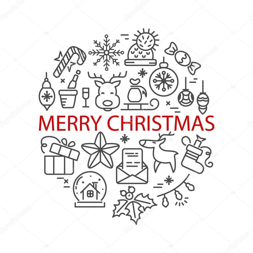 Christmas ball design with line icons Winter holiday decorative elements for your design Vector concept — ma llina Vektör