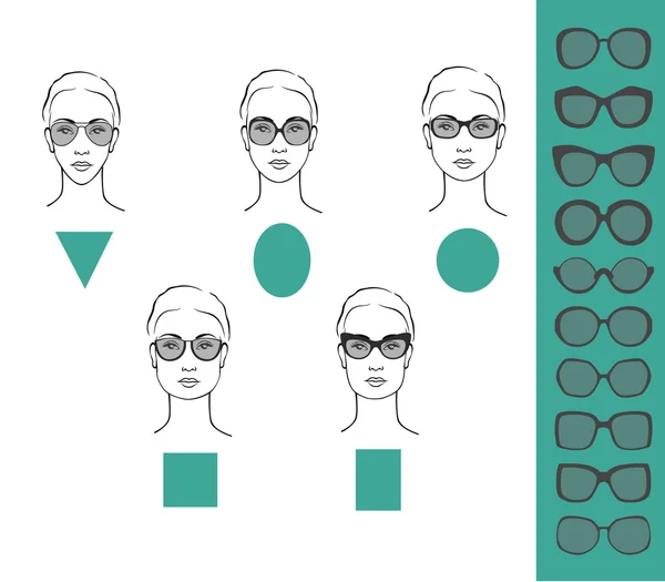 Kadın yüzü ve güneş gözlüğü — Stok Vektör