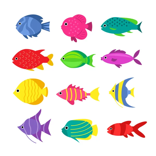 Conjunto de peces de dibujos animados de acuario — Vector de stock