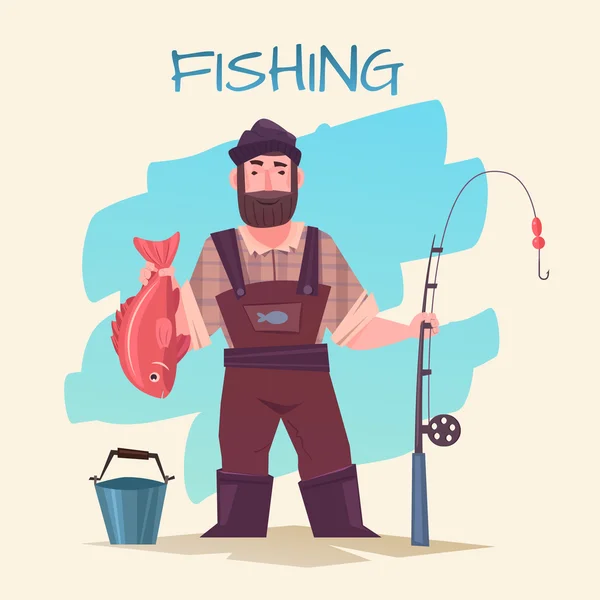 Pesca y pescador — Vector de stock