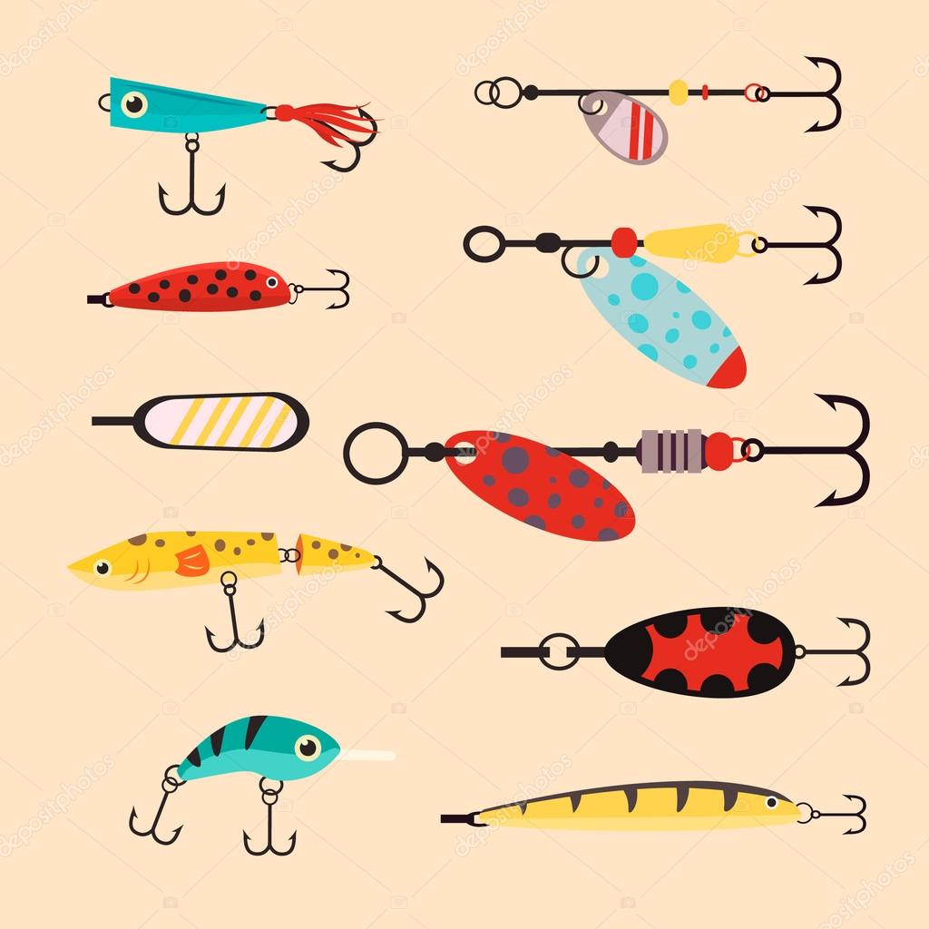Funny Cartoon Style Fishing Lure Tackle Stock Vector (Royalty Free