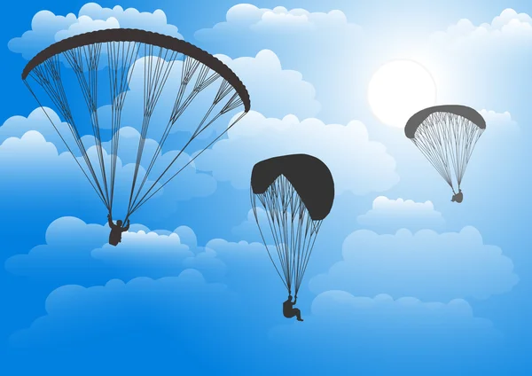 Parapente dans le ciel contre les nuages. Illustration vectorielle . — Image vectorielle