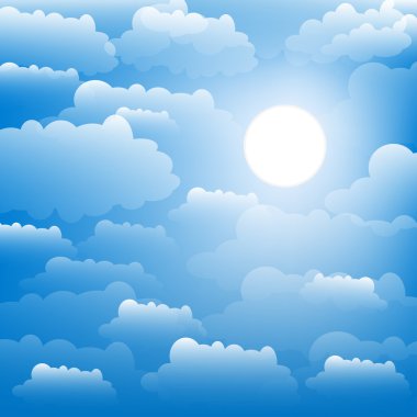 Gökyüzünde bulutlar ve güneş ile. Vektör.