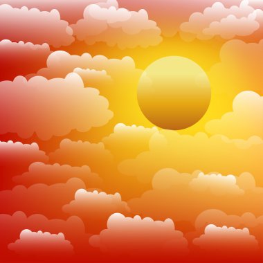 Günbatımı gökyüzü bulutlu. Vektör çizim.