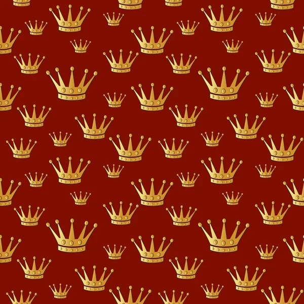 Goldene Krone auf rotem Grund. nahtloser Vektorhintergrund. — Stockvektor