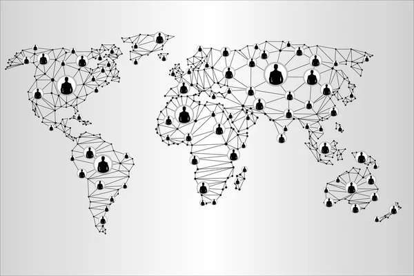 Kaart van de wereld in de triangulatie, sociale, zakelijke — Stockvector