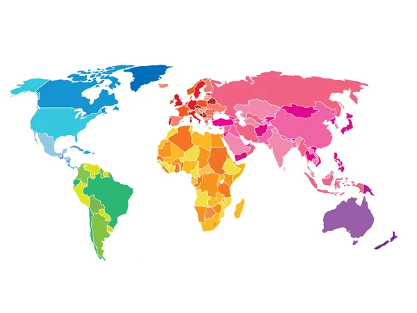 Mapa světa politiky. Podrobné duha barev. — Stockový vektor