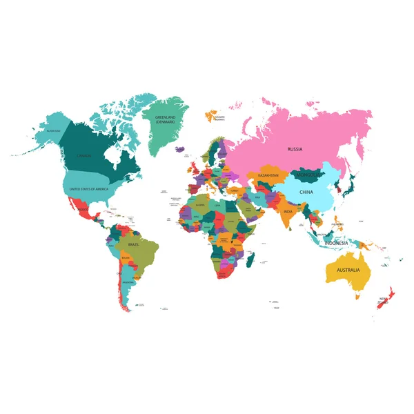 Карта політичного світу. Детальний колір веселки . — стоковий вектор