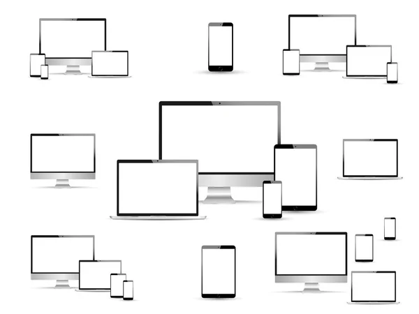 Diseño web, computadora portátil, teléfono inteligente, tableta, computadora, pantalla — Archivo Imágenes Vectoriales