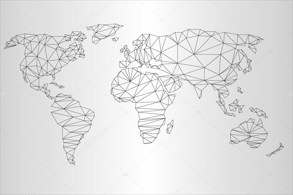 World map in the triangulation, social, business.