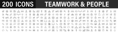 Set of 200 Teamwork web icons in line style. Team Work, people, support, business. Vector illustration. clipart