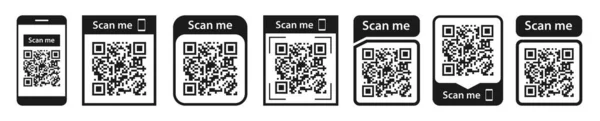 Code QR réglé. Numérisez l'icône du code qr. Modèle scanner moi Qr code pour smartphone. Code QR pour application mobile, paiement et téléphone. Illustration vectorielle. — Image vectorielle