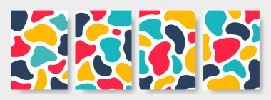 Soyut sanat arkaplanı seti. Modern moda lekeli şekil. Sıvı şekilli elementler. Akışkan dinamik renkli pankart. Vektör illüstrasyonu.