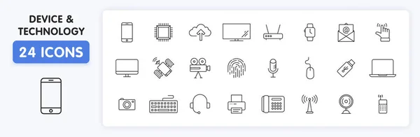Σύνολο Electronics Devices Web Icons Στυλ Γραμμής Συσκευή Τηλέφωνο Laptop — Διανυσματικό Αρχείο