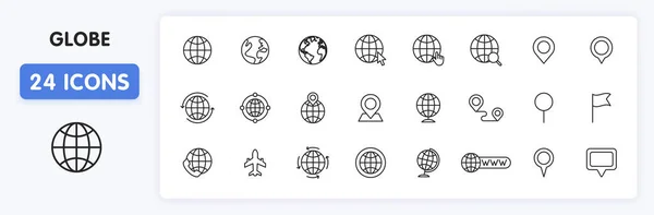 Set Globe Earth Planet Web Icons Line Style Navigational Equipment — Stock Vector