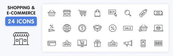 Ensemble Icônes Commerce Shopping Ligne Boutique Mobile Marketing Numérique Carte — Image vectorielle