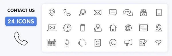 Conjunto Contacte Nos Ícones Estilo Linha Ícone Web Móvel Bate —  Vetores de Stock