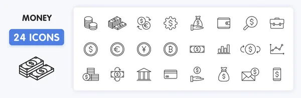 Set Money Payment Web Icons Line Style Business Investment Financial — Stock Vector